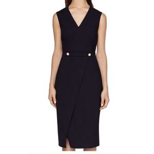 Ted Baker Navy Cerisad Faux-wrap Midi dress.